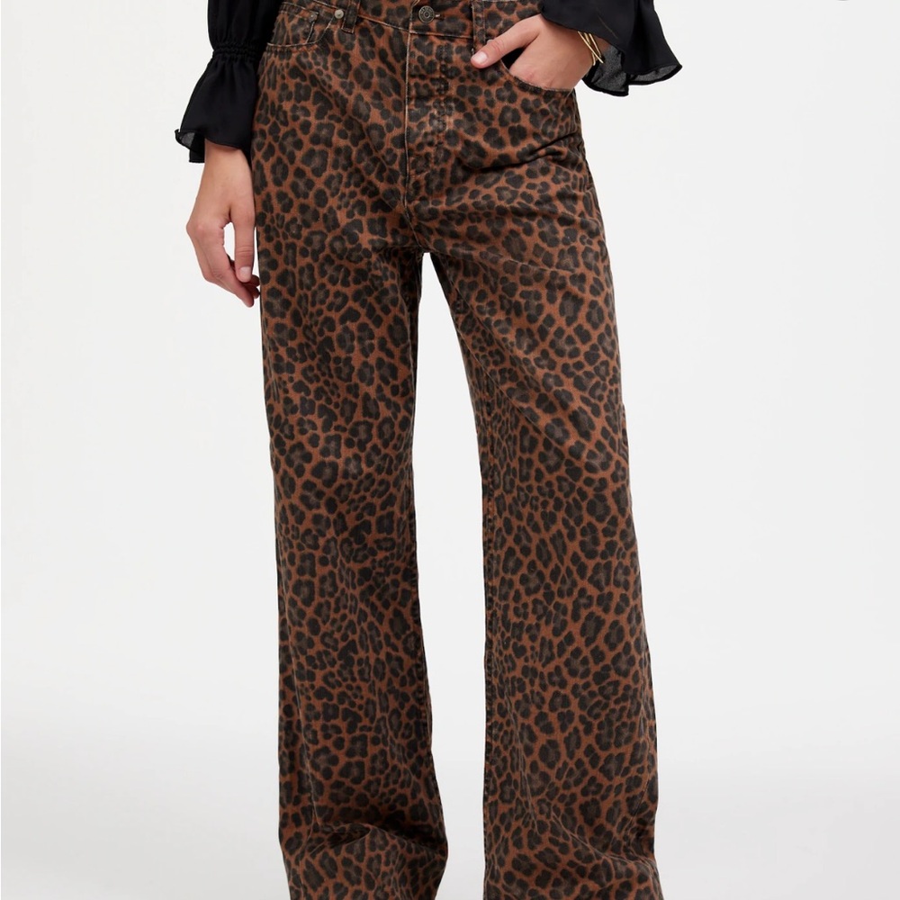 Madewell Brown Animal Print Low Slung Baggy Jeans- Never Worn!